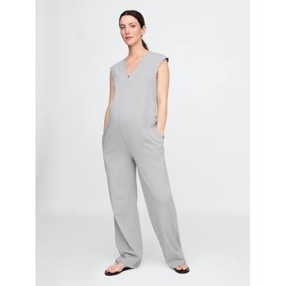 Gap Jumpsuit Maternity V-Neck S Heather Grey Sleeveless Knit Pockets